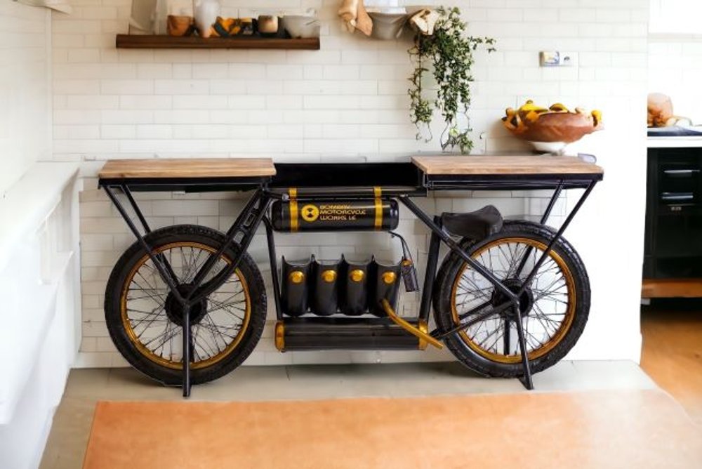 Black and Gold Iron And Solid Wood Bar Cart With Wine Storage HomeRoots