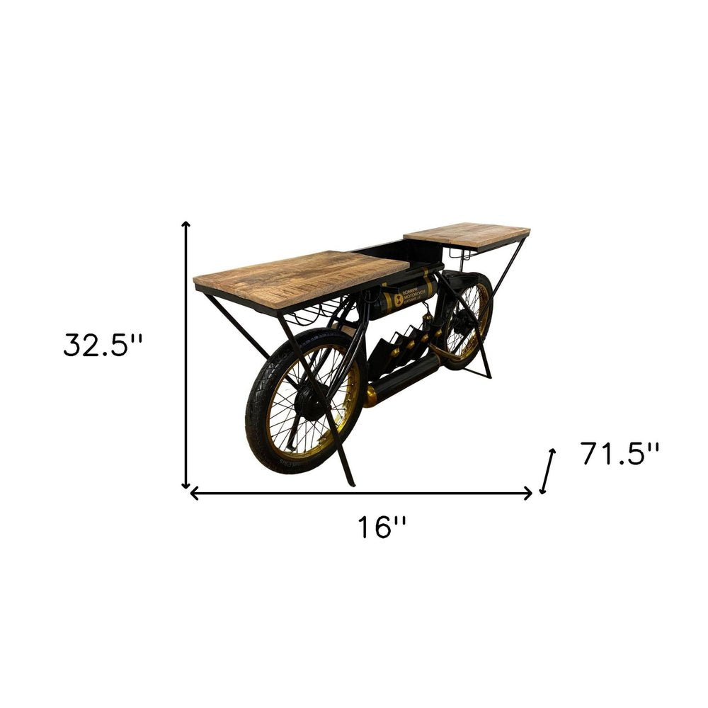 Black and Gold Iron And Solid Wood Bar Cart With Wine Storage HomeRoots