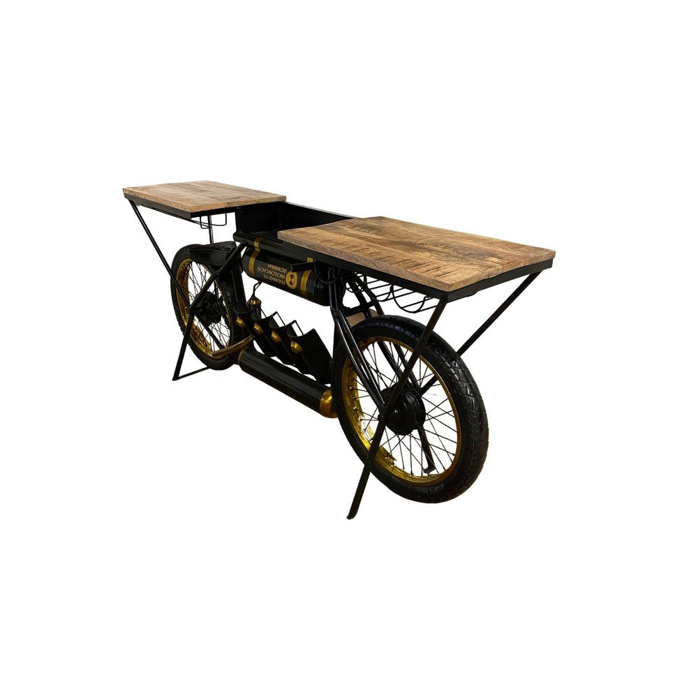 Black and Gold Iron And Solid Wood Bar Cart With Wine Storage HomeRoots