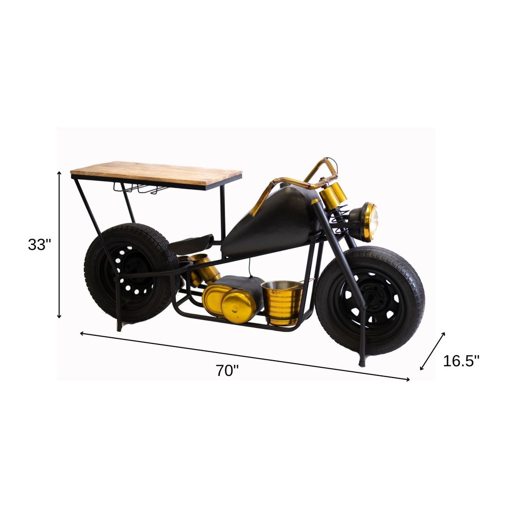 Black and Gold Metal and Wood Bar Cart With Wine Storage HomeRoots