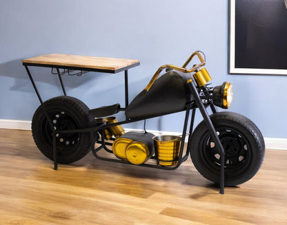 Black and Gold Metal and Wood Bar Cart With Wine Storage HomeRoots