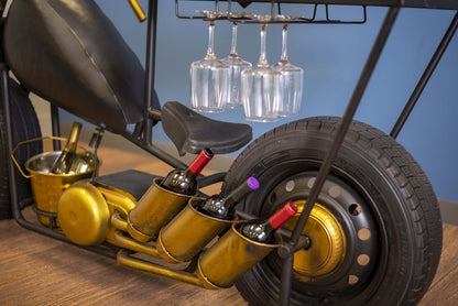 Black and Gold Metal and Wood Bar Cart With Wine Storage HomeRoots