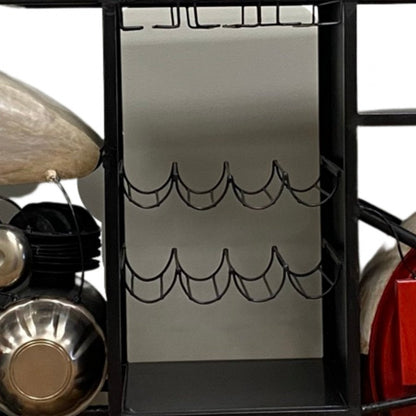 Red and Black Metal And Wood Rolling Glider Bike Bar Cart With Wine Storage HomeRoots