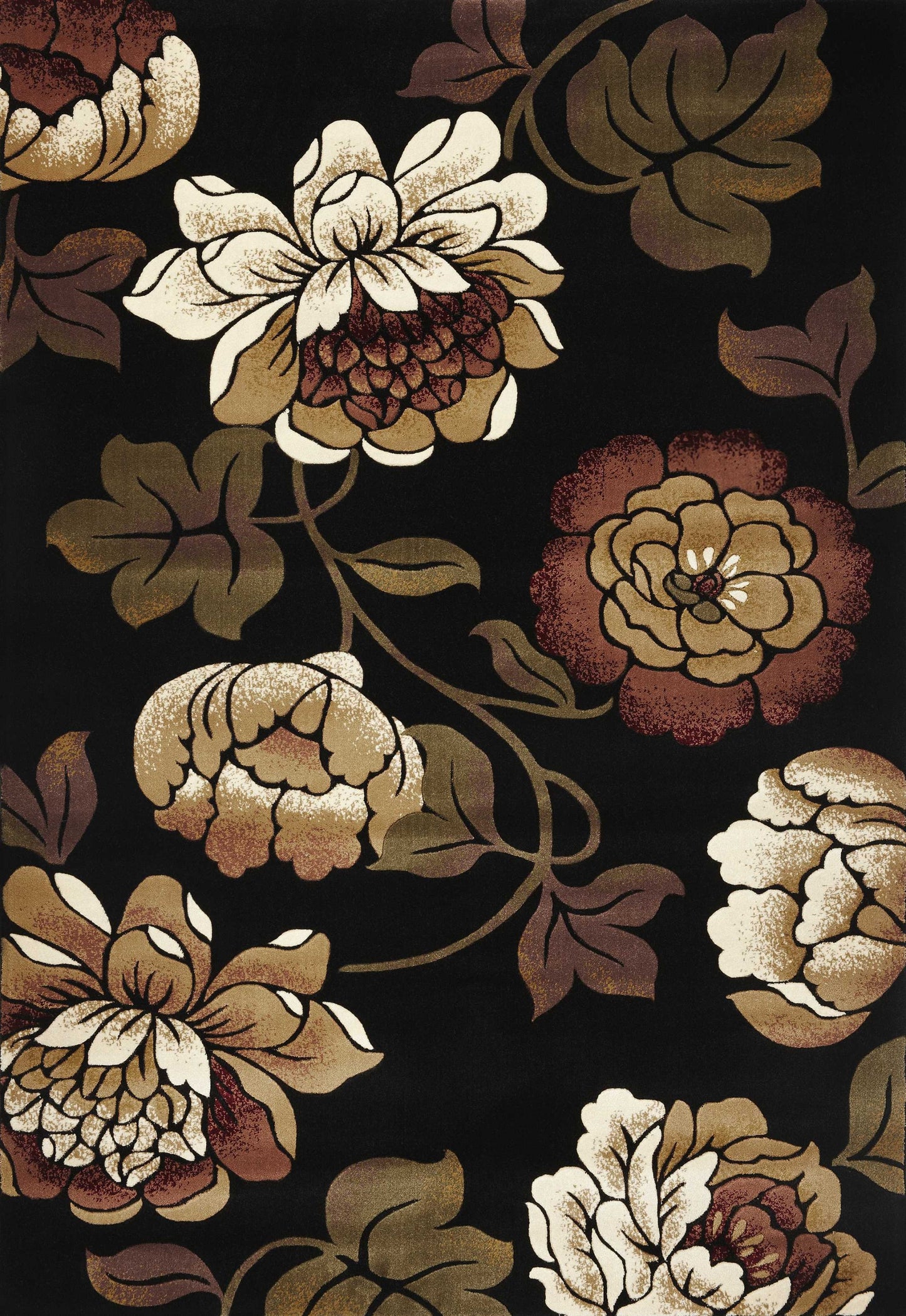 8' Black Floral Vines Area Rug