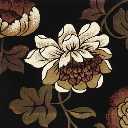 8' Black Floral Vines Area Rug