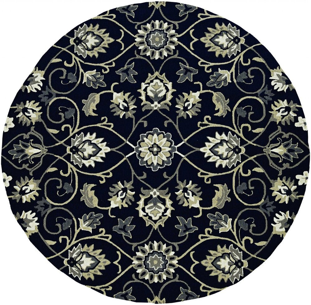8' Navy Blue Round Hand Tufted Area Rug With UV Protection — view 1