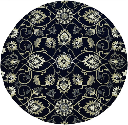 8' Navy Blue Round Hand Tufted Area Rug With UV Protection