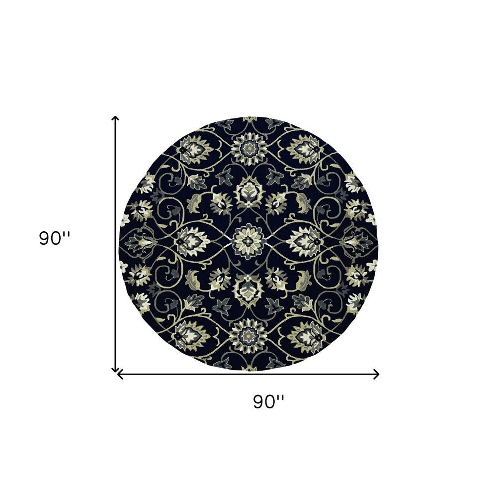 8' Navy Blue Round Hand Tufted Area Rug With UV Protection HomeRoots
