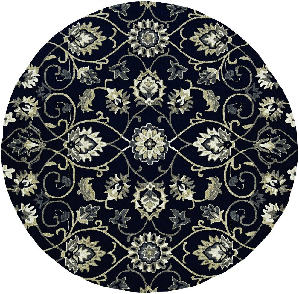8' Navy Blue Round Hand Tufted Area Rug With UV Protection HomeRoots