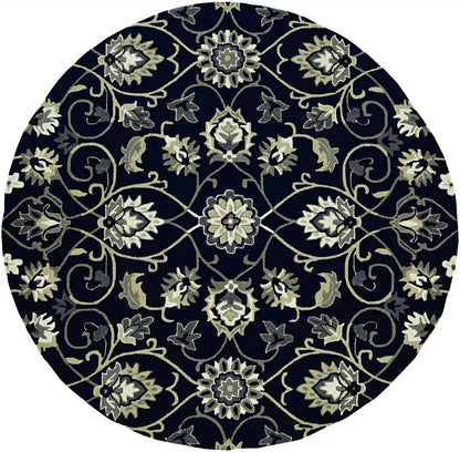 8' Navy Blue Round Hand Tufted Area Rug With UV Protection HomeRoots