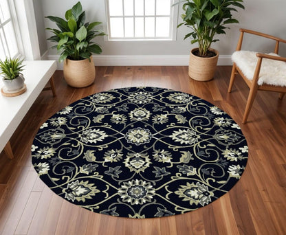 8' Navy Blue Round Hand Tufted Area Rug With UV Protection HomeRoots