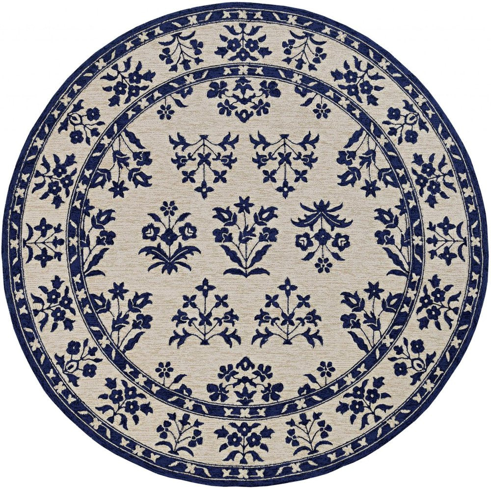 8' Blue Round Hand Tufted Area Rug With UV Protection HomeRoots