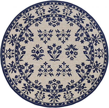 8' Blue Round Hand Tufted Area Rug With UV Protection HomeRoots