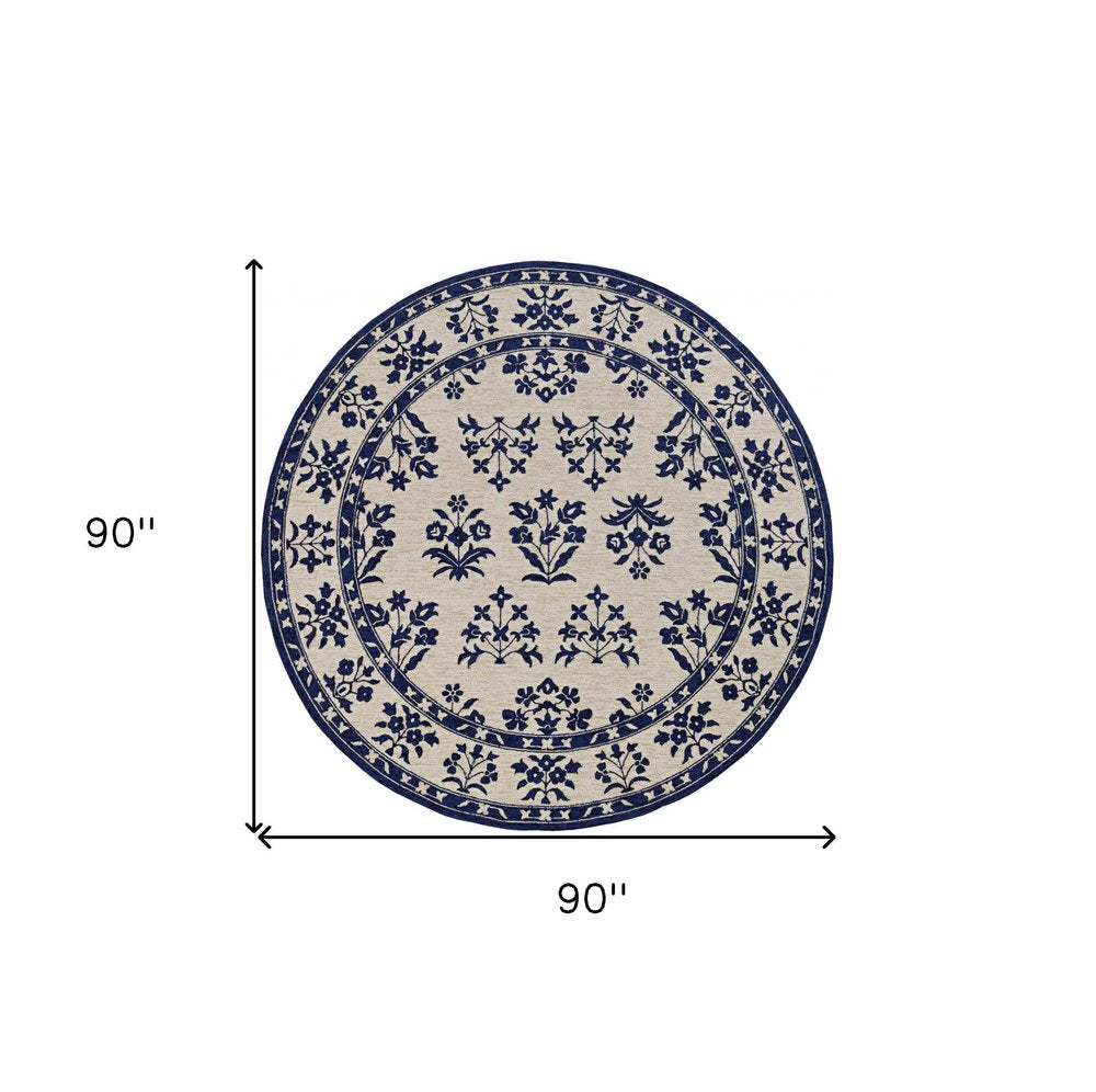 8' Blue Round Hand Tufted Area Rug With UV Protection HomeRoots