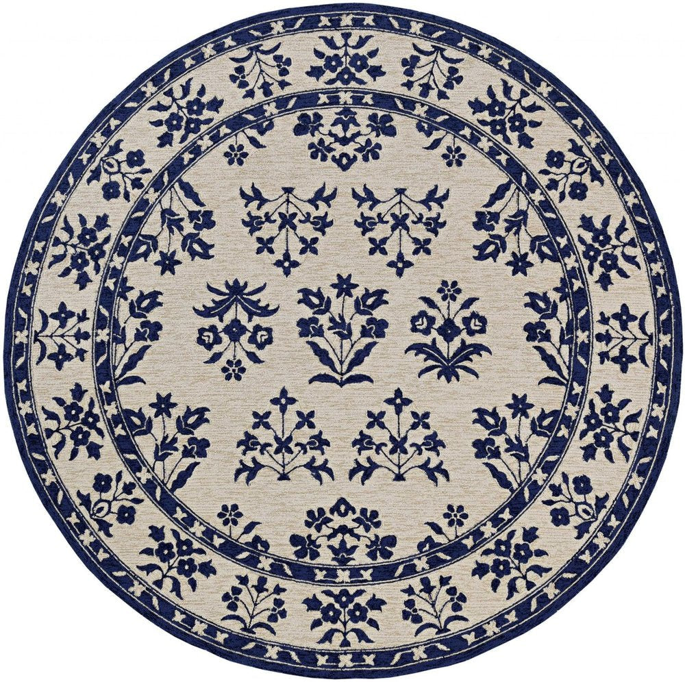 8' Blue Round Hand Tufted Area Rug With UV Protection — view 4
