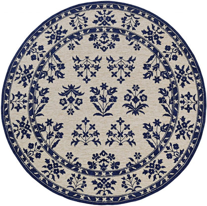 8' Blue Round Hand Tufted Area Rug With UV Protection HomeRoots