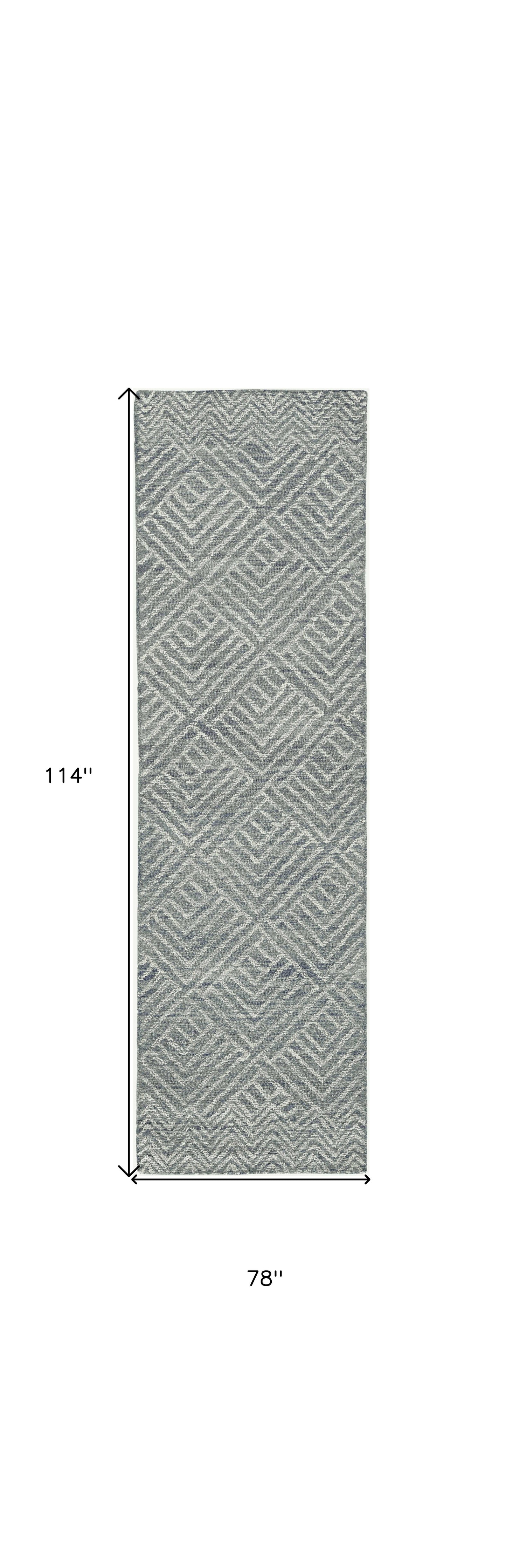 2' X 8' Denim Geometric Tiles Wool Runner Rug