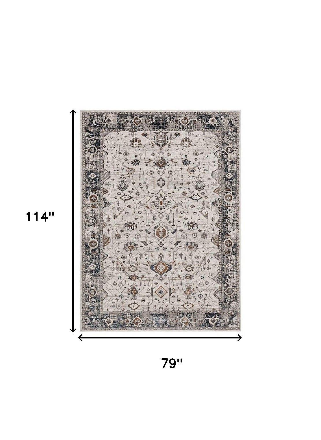 5' X 8' Ivory Grey Machine Woven Traditional Indoor Area Rug