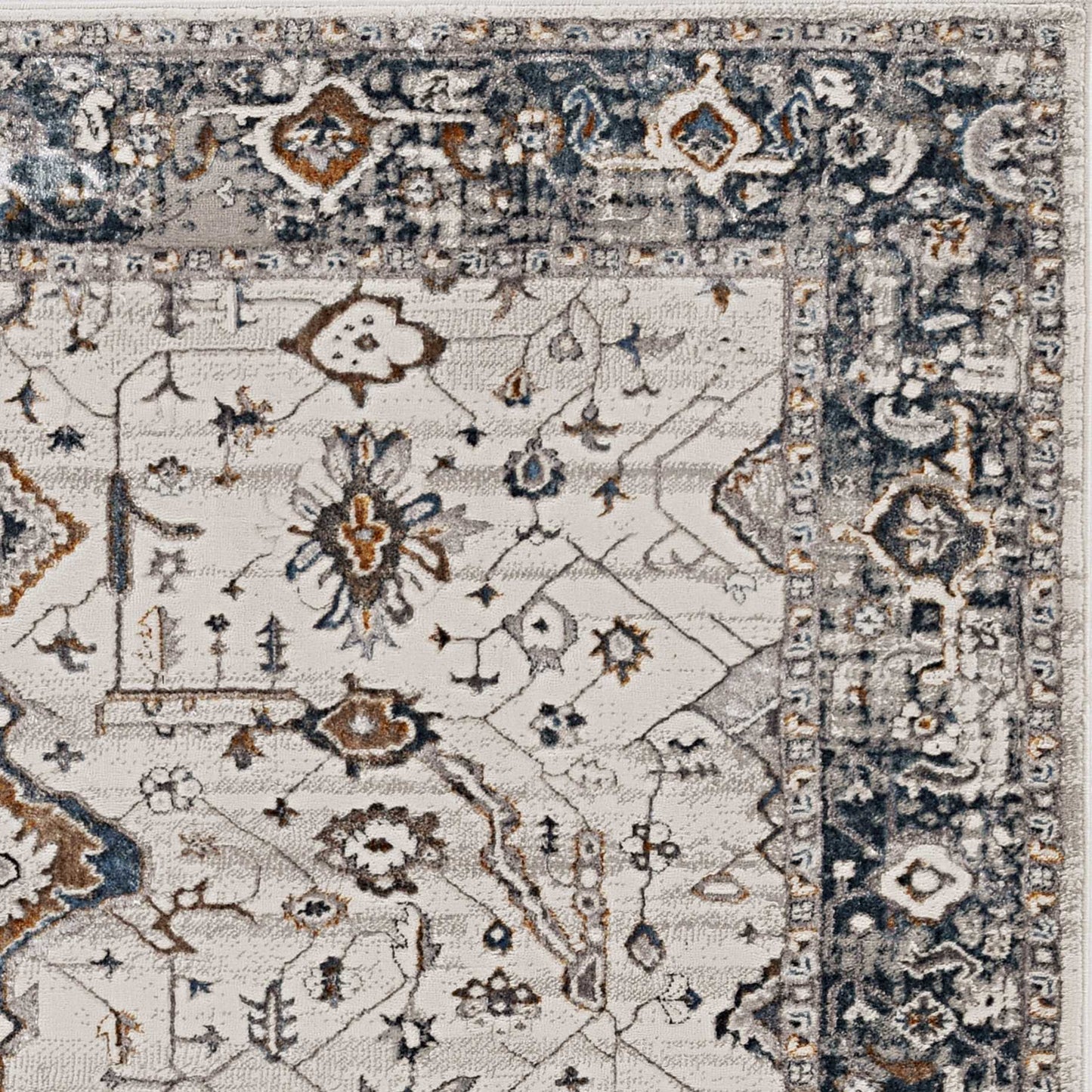 5' X 8' Ivory Grey Machine Woven Traditional Indoor Area Rug