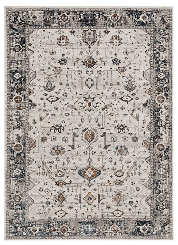 5' X 8' Ivory Grey Machine Woven Traditional Indoor Area Rug