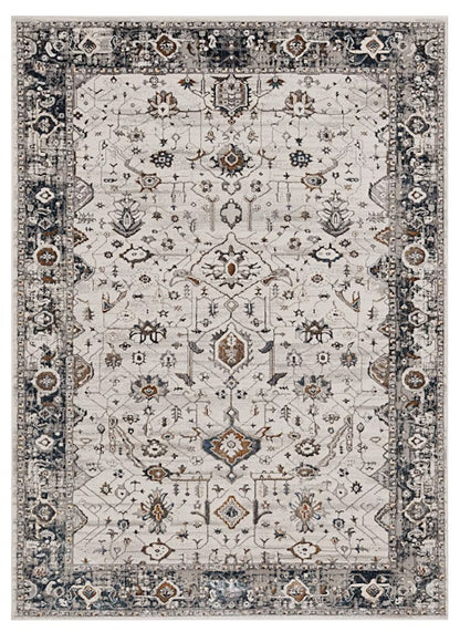 5' X 8' Ivory Grey Machine Woven Traditional Indoor Area Rug