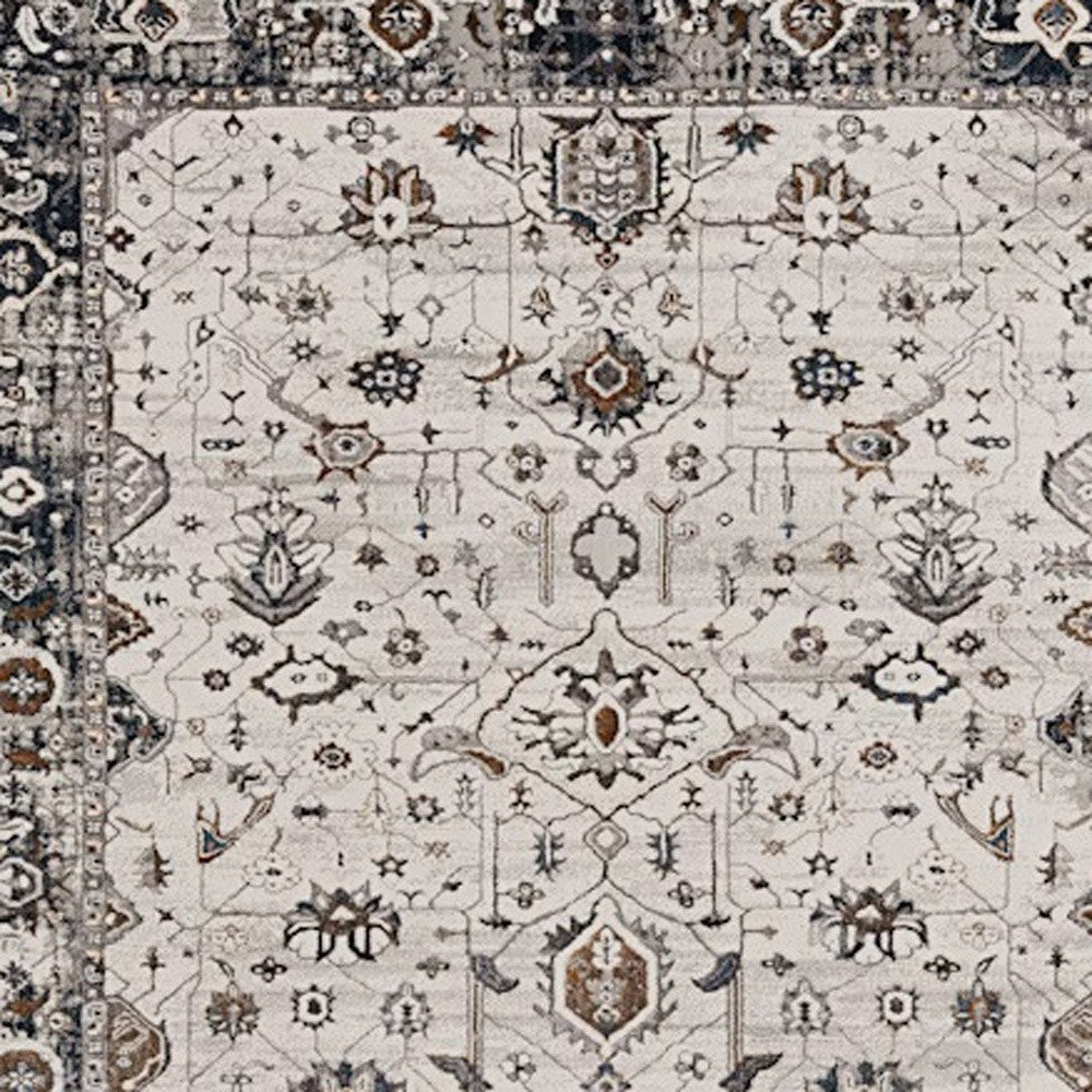 5' X 8' Ivory Grey Machine Woven Traditional Indoor Area Rug