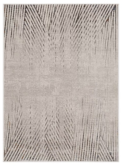 5' X 8' Ivory Grey Machine Woven Geometric Lines Indoor Area Rug