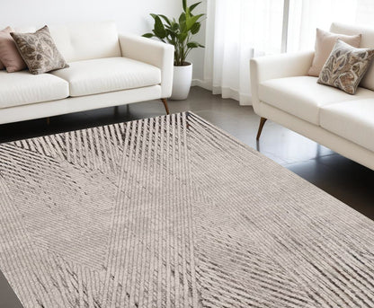 5' X 8' Ivory Grey Machine Woven Geometric Lines Indoor Area Rug