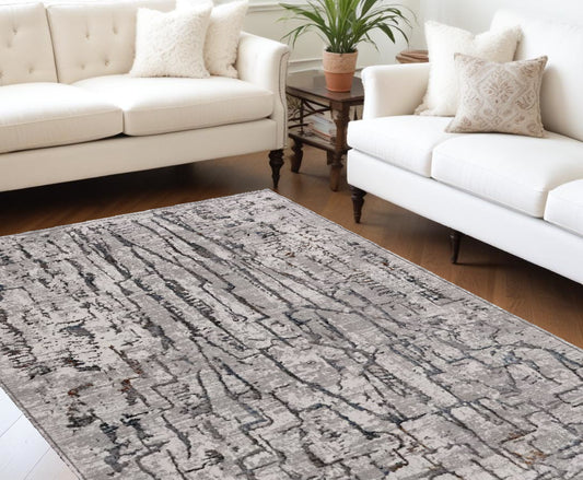 6' X 9' Grey Abstract Design Indoor Area Rug - 79.0" (H) x 114.0" (W) x 0.5" (D)