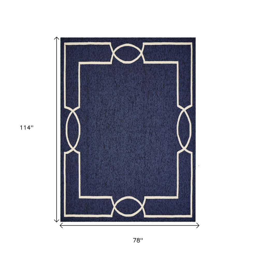 7' X 10' Blue And Ivory Geometric Hand Hooked Area Rug HomeRoots
