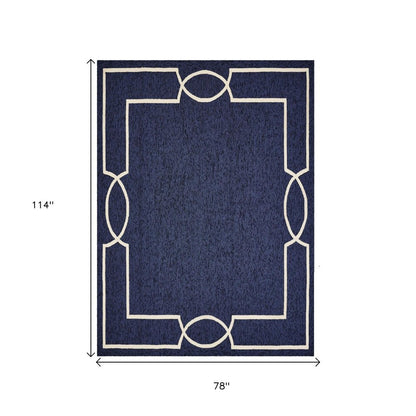 7' X 10' Blue And Ivory Geometric Hand Hooked Area Rug HomeRoots