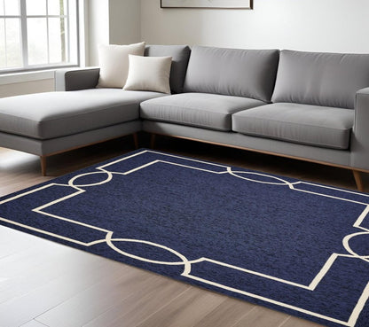 7' X 10' Blue And Ivory Geometric Hand Hooked Area Rug HomeRoots