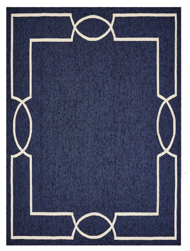 7' X 10' Blue And Ivory Geometric Hand Hooked Area Rug — view 11