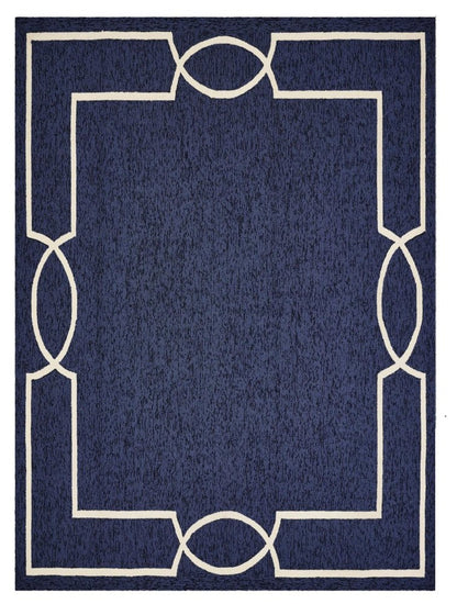7' X 10' Blue And Ivory Geometric Hand Hooked Area Rug HomeRoots