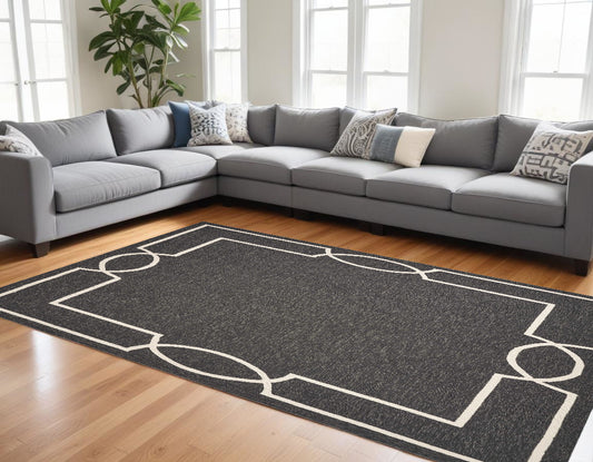 7' X 10' Black and White Hand Hooked Area Rug - 78.0" (H) x 114.0" (W) x 0.5" (D)