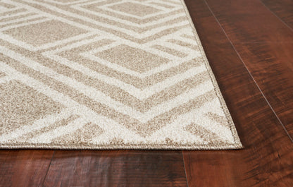 2'X4' Beige Machine Woven Uv Treated Geometric Indoor Outdoor Accent Rug