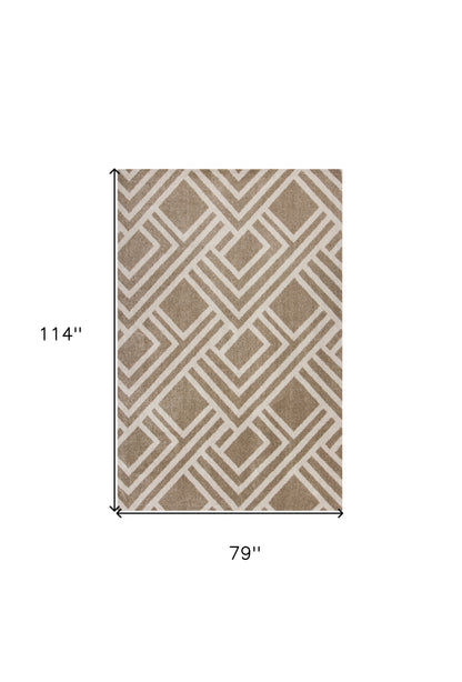 2'X4' Beige Machine Woven Uv Treated Geometric Indoor Outdoor Accent Rug