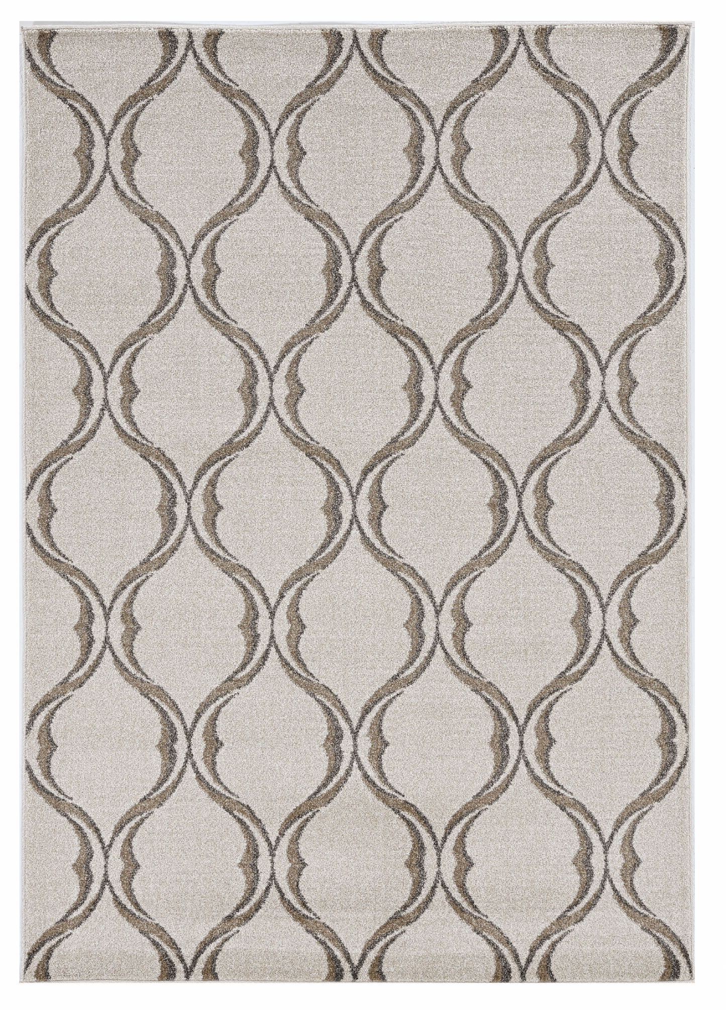 7'X10' Sand Ivory Machine Woven Uv Treated Ogee Indoor Outdoor Area Rug