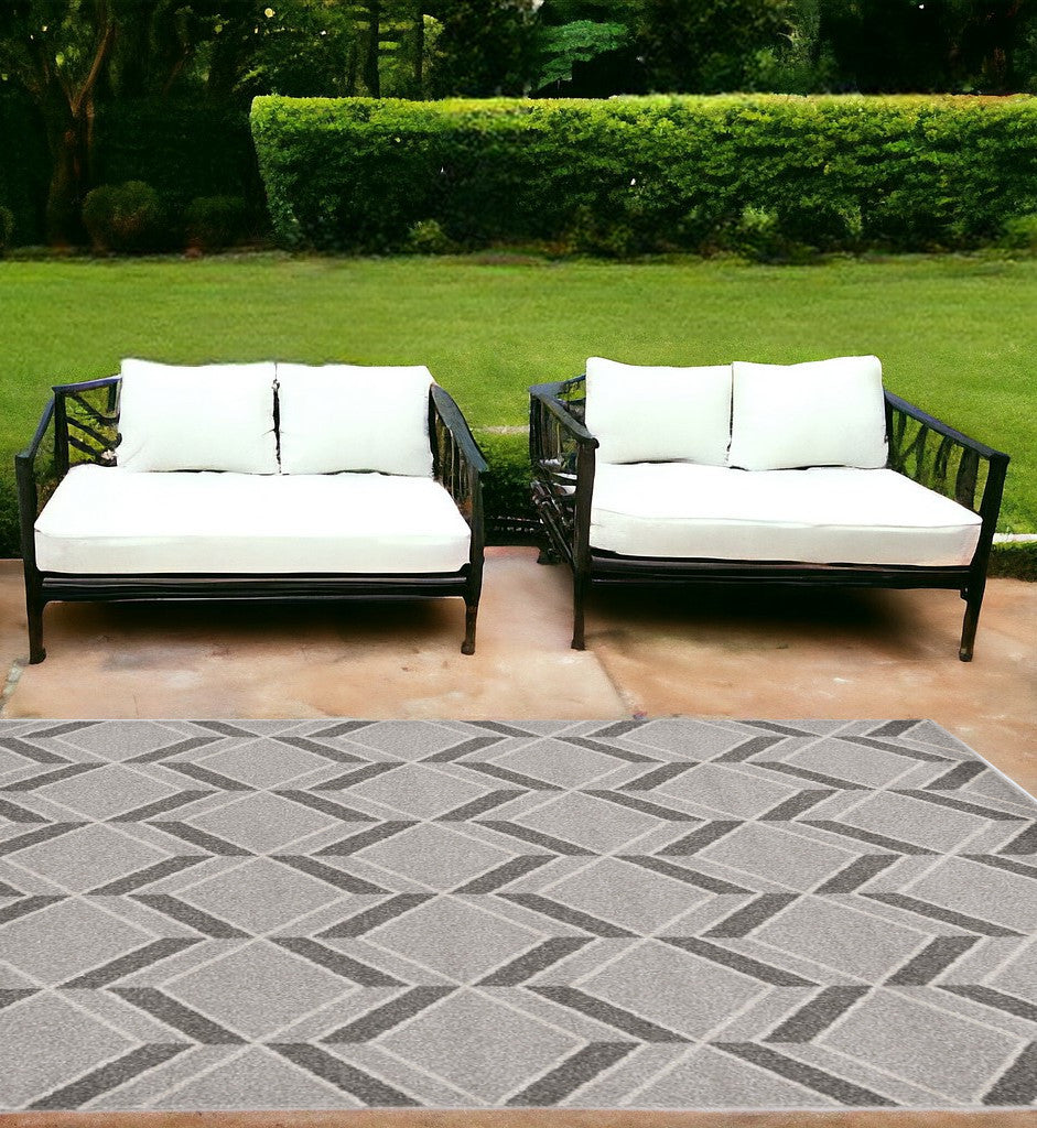 8'X11' Grey Machine Woven Uv Treated Herringbone Illusion Indoor Outdoor Area Rug