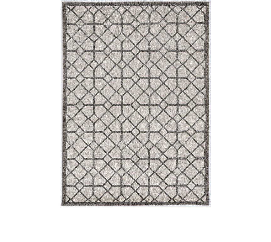 7' X 11' Ivory Or Grey Geometric Diamonds Indoor Outdoor Area Rug