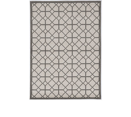 7' X 11' Ivory Or Grey Geometric Diamonds Indoor Outdoor Area Rug