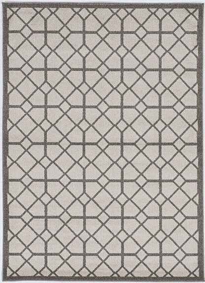 7' X 11' Ivory Or Grey Geometric Diamonds Indoor Outdoor Area Rug