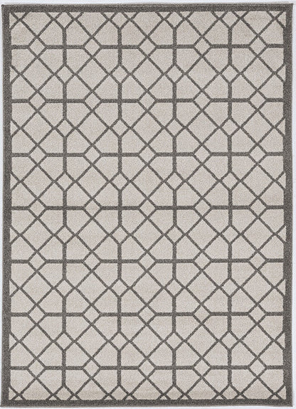 7' X 11' Ivory Or Grey Geometric Diamonds Indoor Outdoor Area Rug