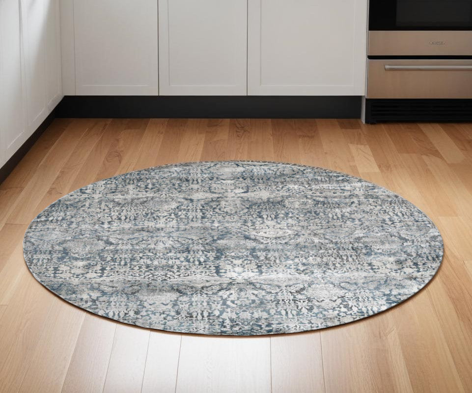 8' X 8' Teal Floral Area Rug - 91.0" (H) x 91.0" (W) x 0.5" (D)