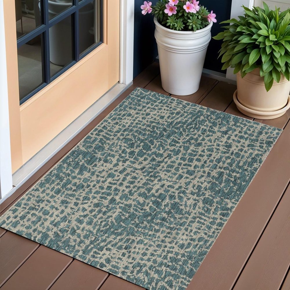 3' X 4' Teal Blue Abstract Indoor Outdoor Area Rug HomeRoots