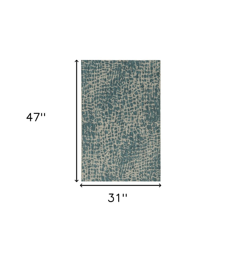 3' X 4' Teal Blue Abstract Indoor Outdoor Area Rug HomeRoots