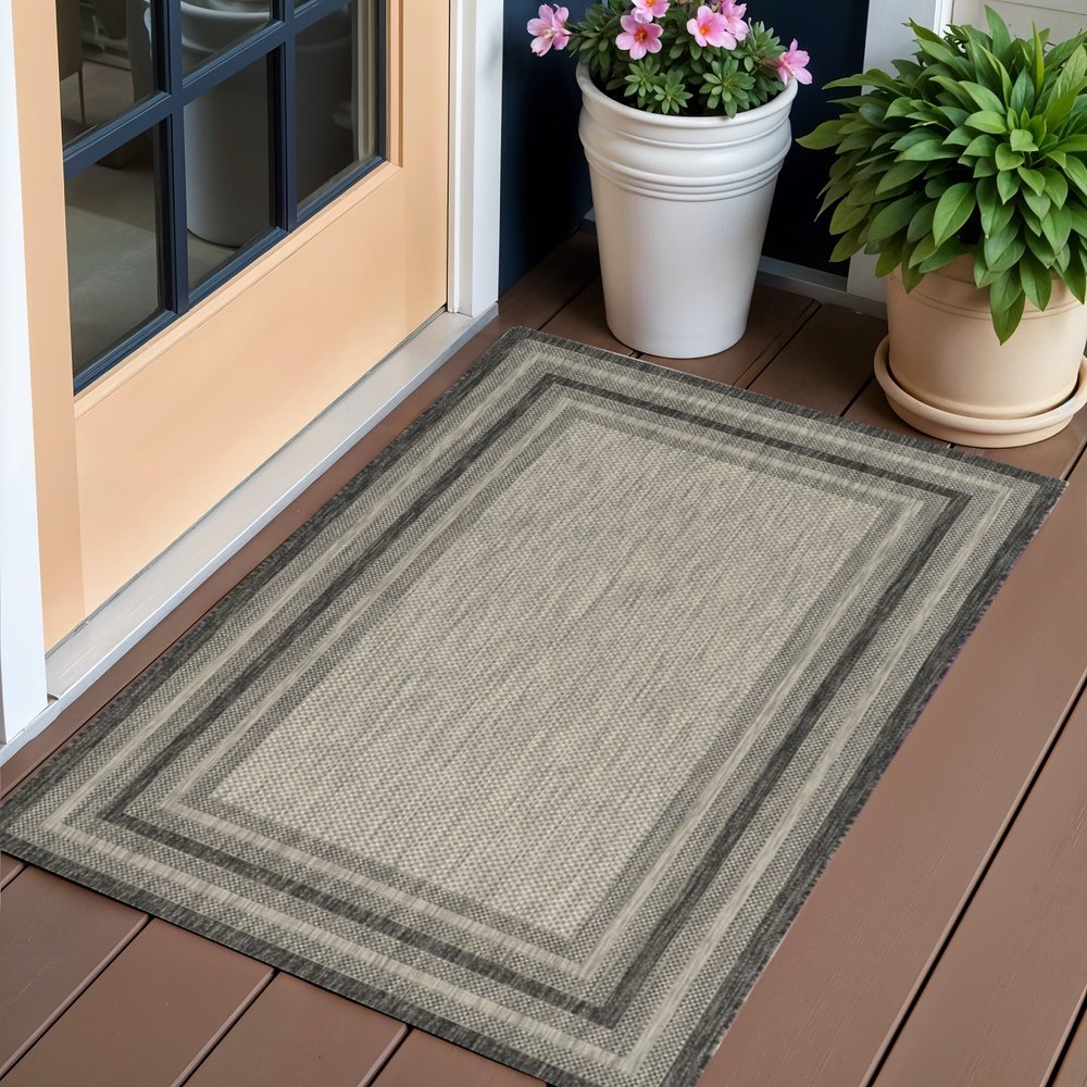 3' X 4' Blue And Green Striped Indoor Outdoor Area Rug — view 1