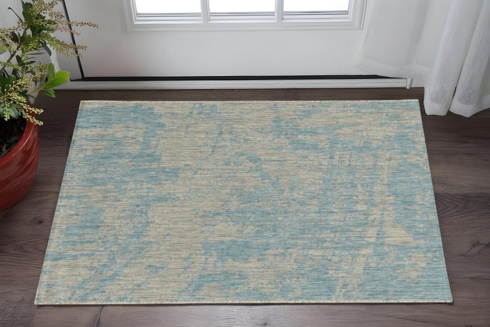 3' X 4' Green And Denim Blue Abstract Area Rug — view 4