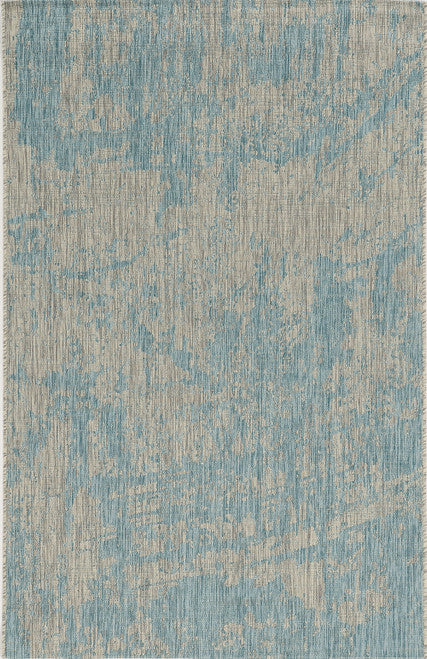 8'X11' Teal Machine Woven Abstract Strokes Indoor Outdoor Area Rug