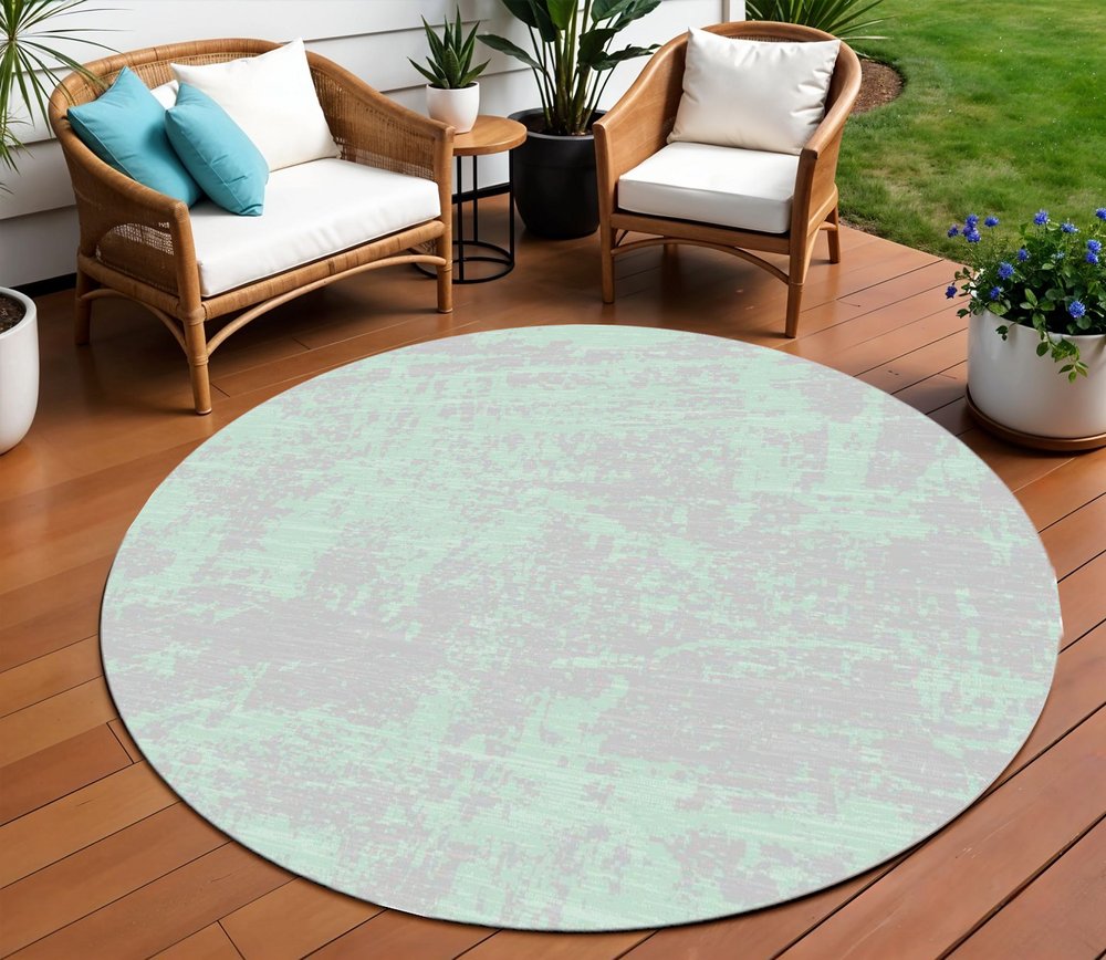 8' Blue And Green Round Abstract Indoor Outdoor Area Rug HomeRoots